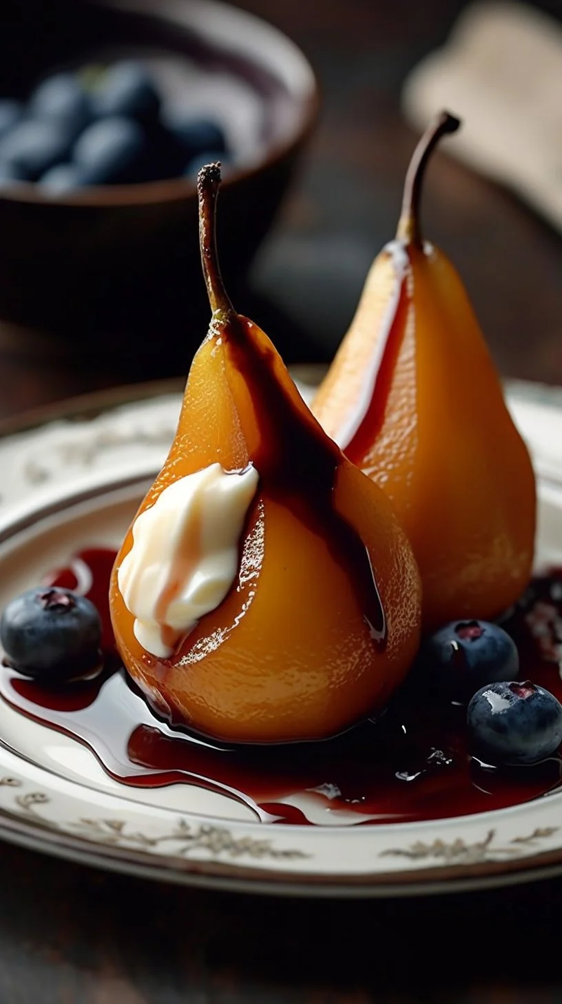 Delicious roasted pears topped with honey, mascarpone, and cranberry sauce