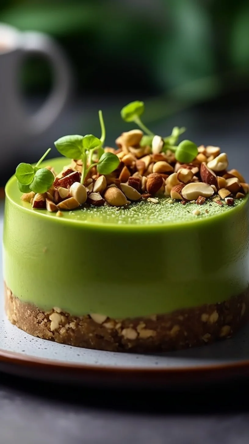 Savory avocado cheesecake topped with lime and almond crumble