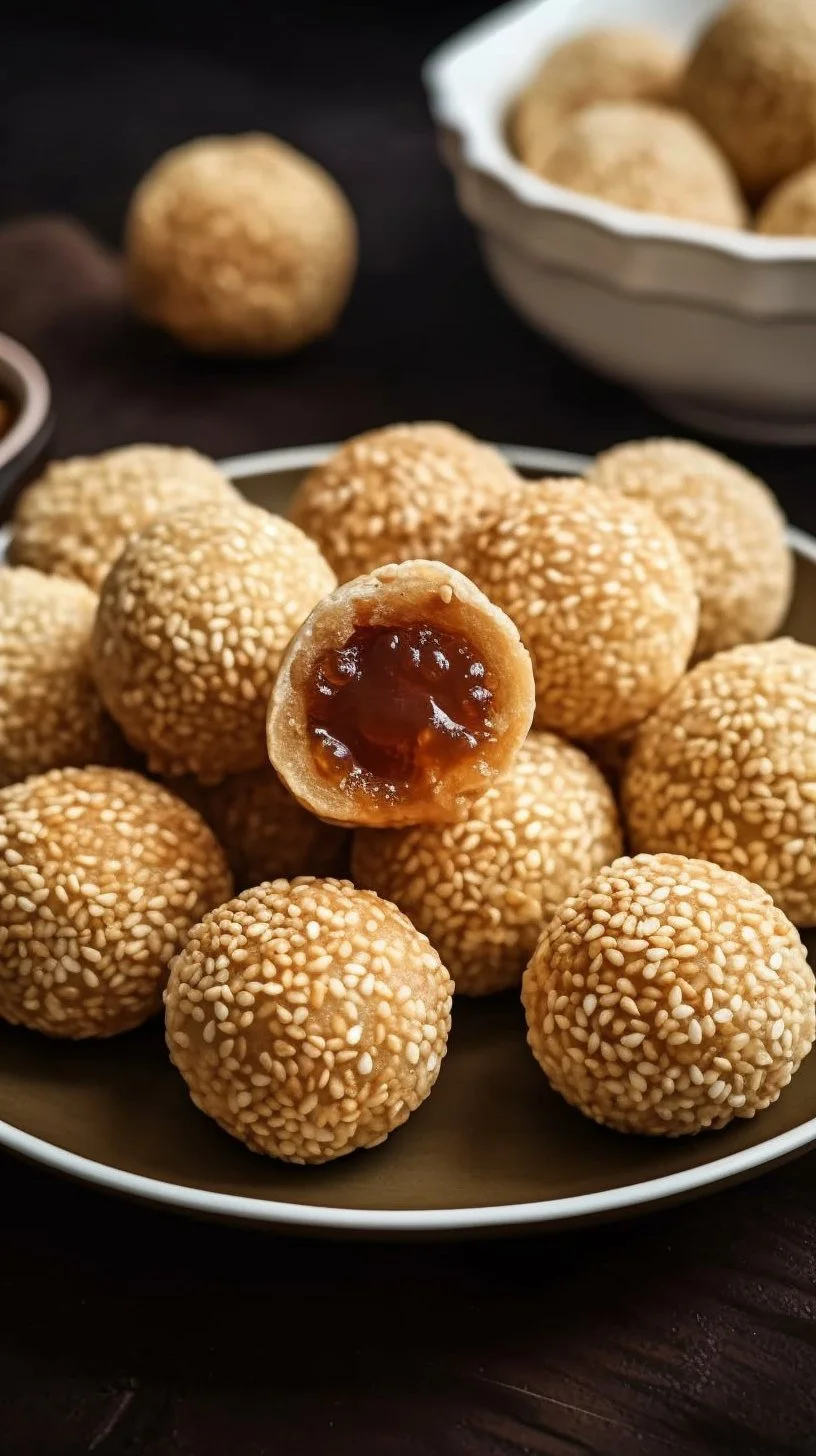 Delicious sesame balls, crispy on the outside and chewy inside, on a plate.