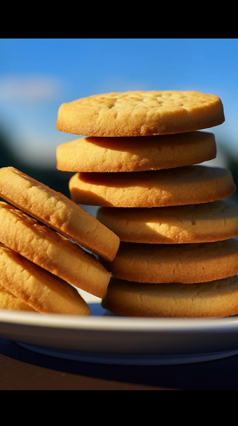 Plate of freshly baked shortbread biscuits on a rustic table
