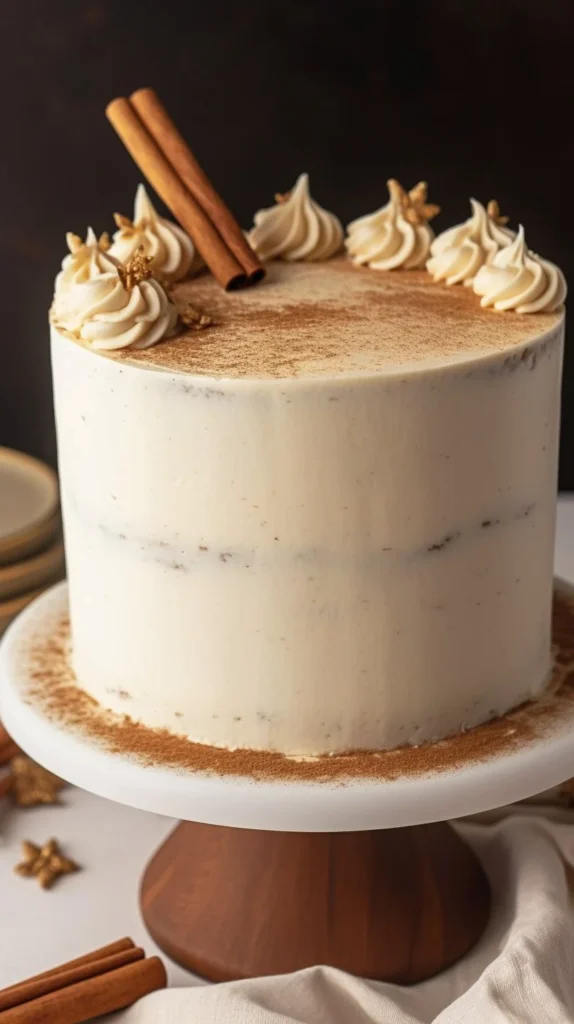 Delicious spiced vanilla chai cake with warm spices and creamy frosting