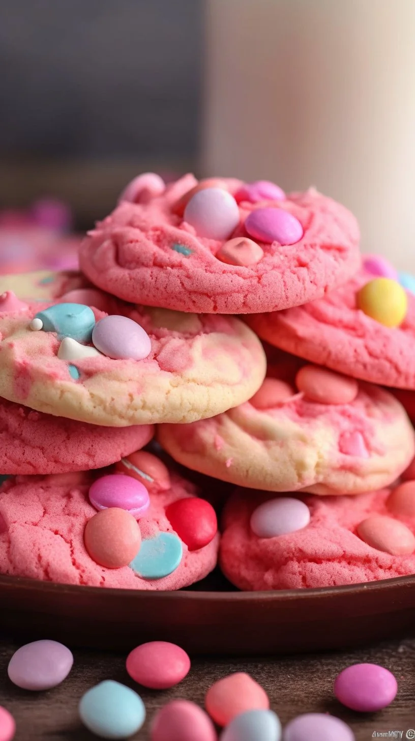 Delicious strawberry cake mix cookies on a plate with fresh strawberries