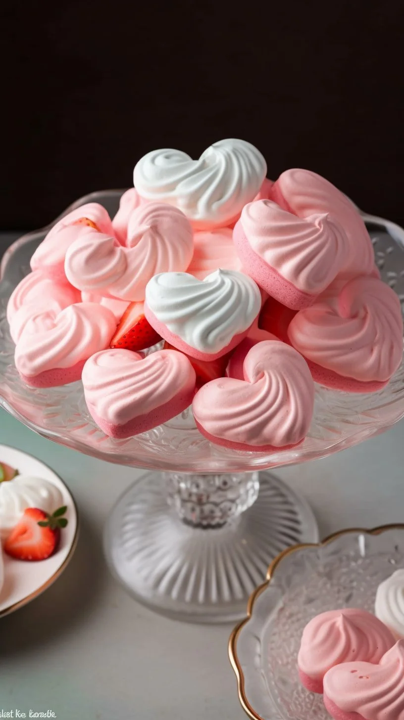 Delicious Strawberry Meringue Cookies on a baking sheet