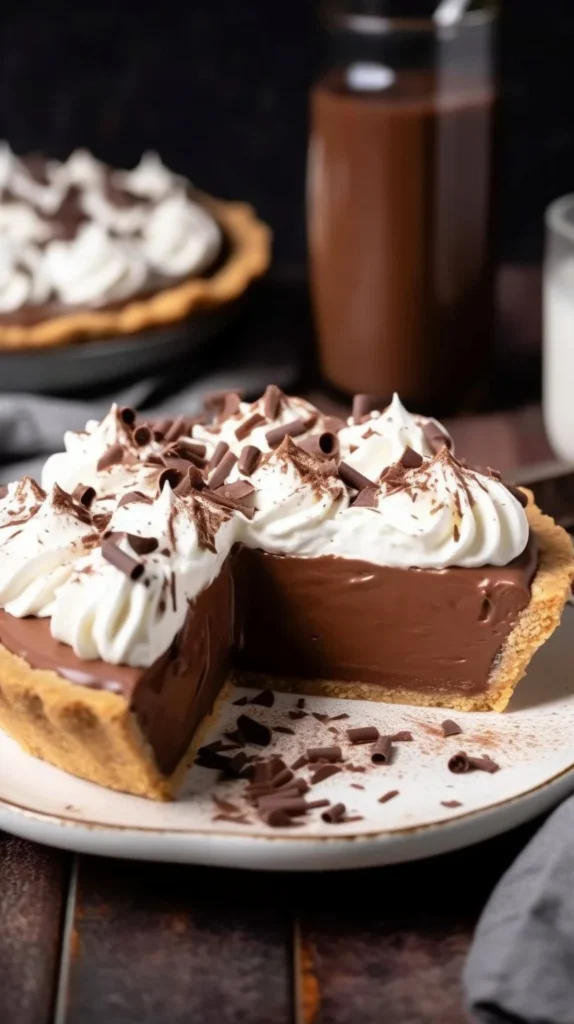 Sugar free chocolate pudding pie dessert topped with whipped cream