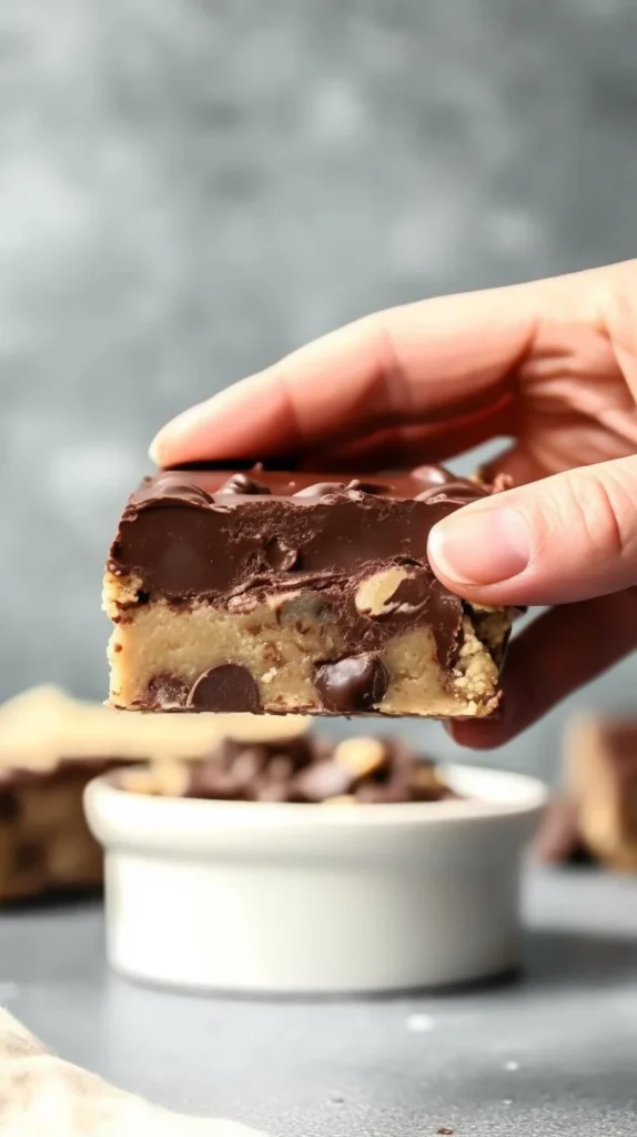 Sugar-free low carb cookie bars on a wooden table