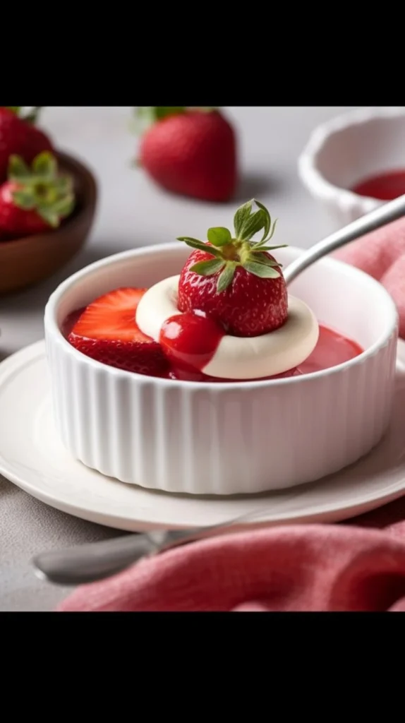 Delicious sugar-free strawberry jello dessert in a serving dish