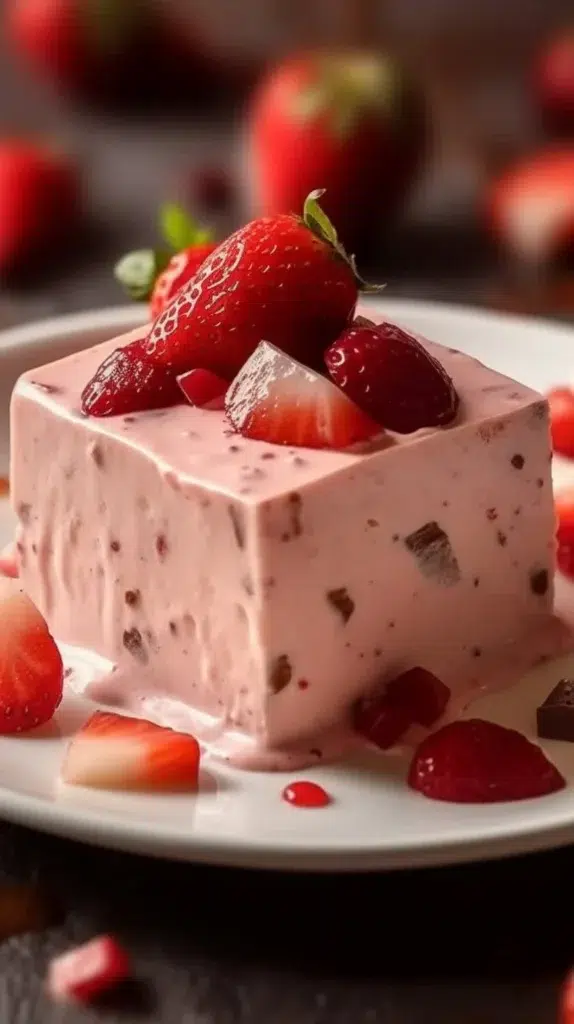 Homemade strawberry fudge on a white plate, showcasing its creamy texture.