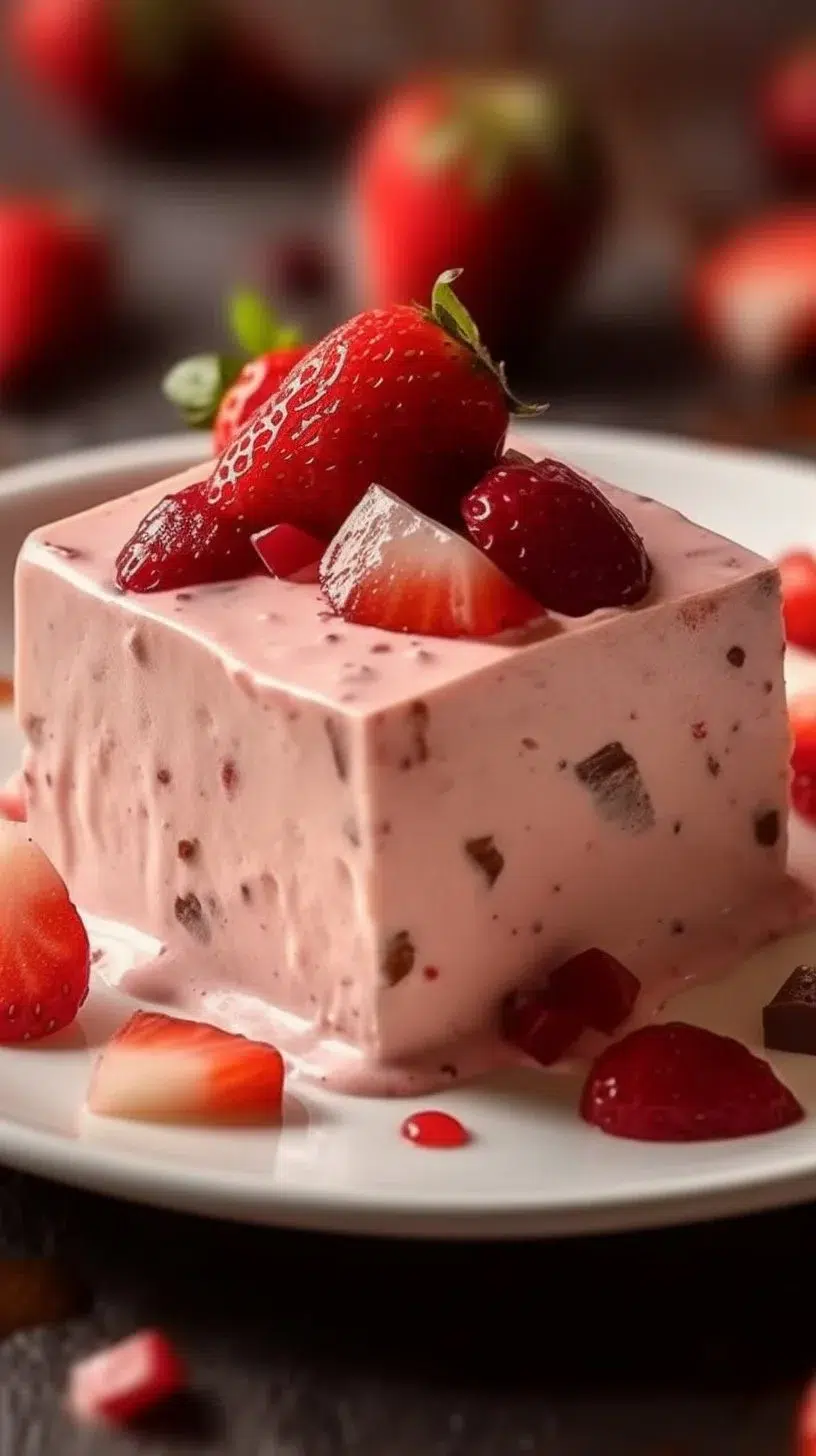 Homemade strawberry fudge on a white plate, showcasing its creamy texture.