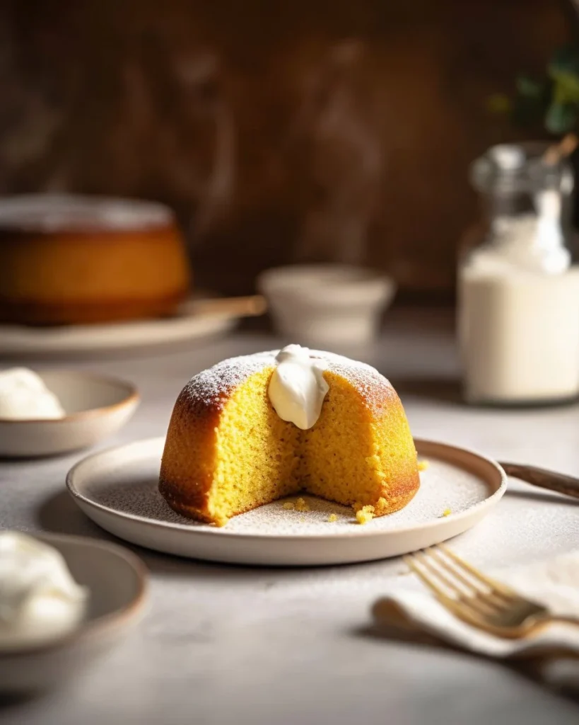 Moist and fluffy Twinkie Bundt Cake served on a plate, garnished with whipped cream.