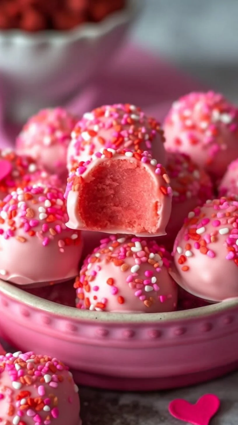 Delicious Valentine's Oreo truffles decorated with sprinkles and chocolate.