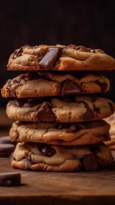 Delicious 100 Layer Chocolate Chip Cookies stacked on a plate.