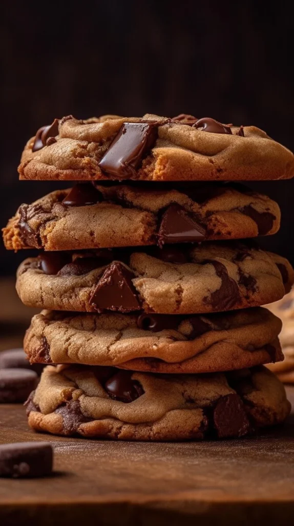 Delicious 100 Layer Chocolate Chip Cookies stacked on a plate.
