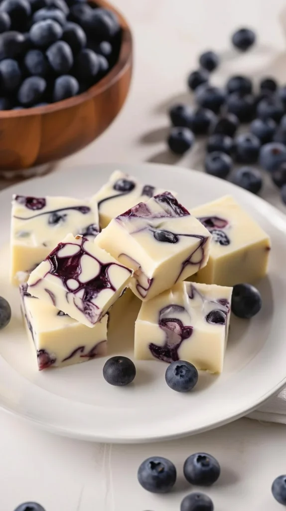 Delicious homemade blueberry fudge with fresh berries and creamy texture