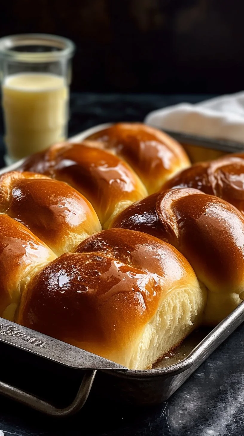 Freshly baked brioche bread on a wooden table