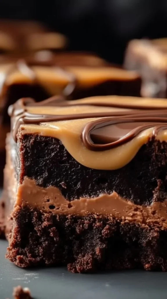 Delicious Buckeye Brownies with creamy peanut butter topping