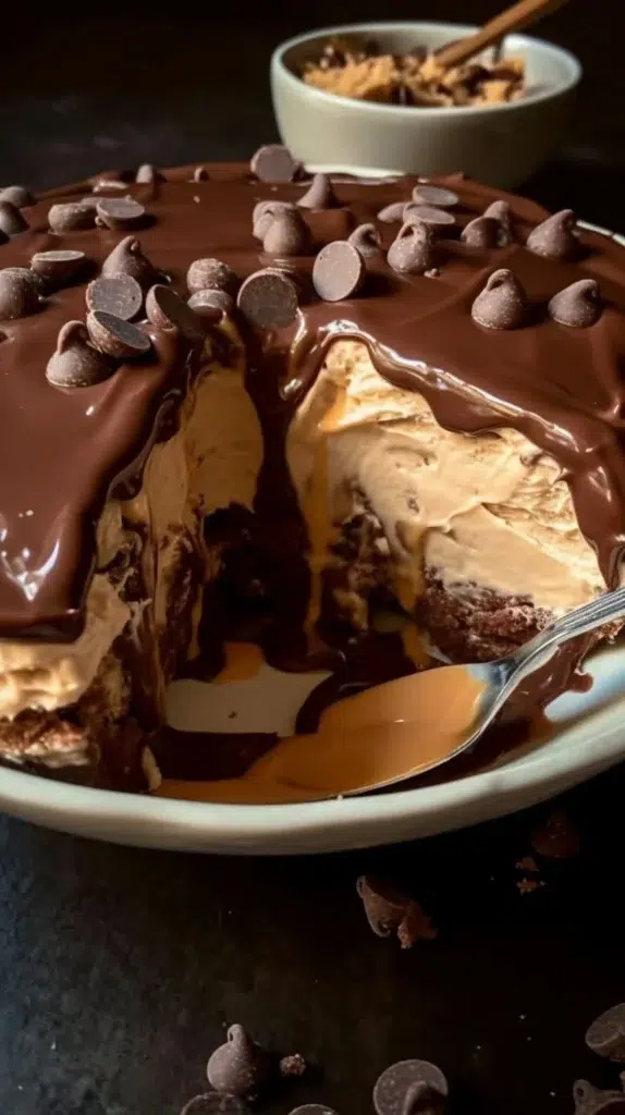 Delicious Buckeye Dip served in a bowl with pretzels and fruits