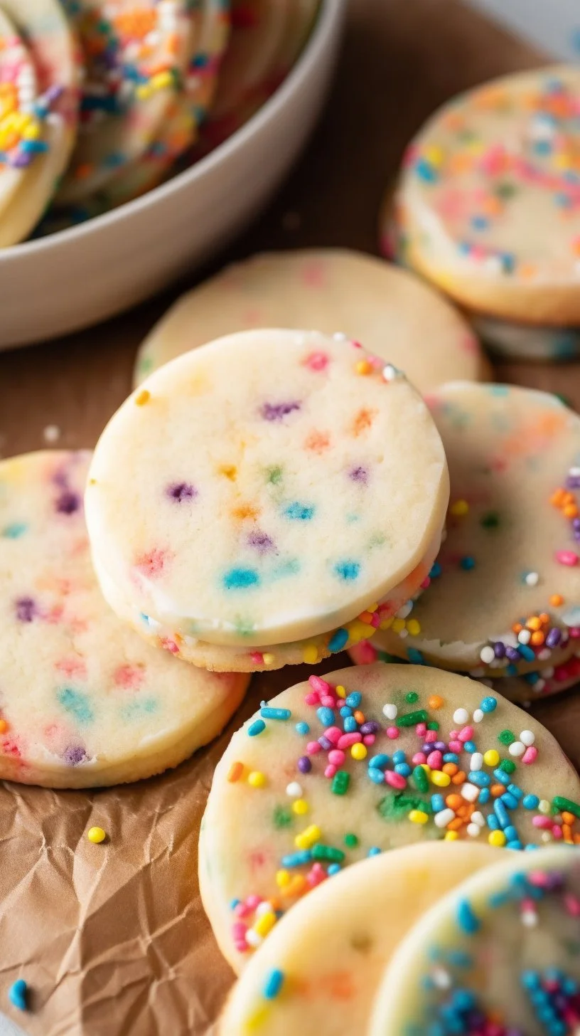 A plate of delicious Cake Batter Meltaway Cookies fresh out of the oven.
