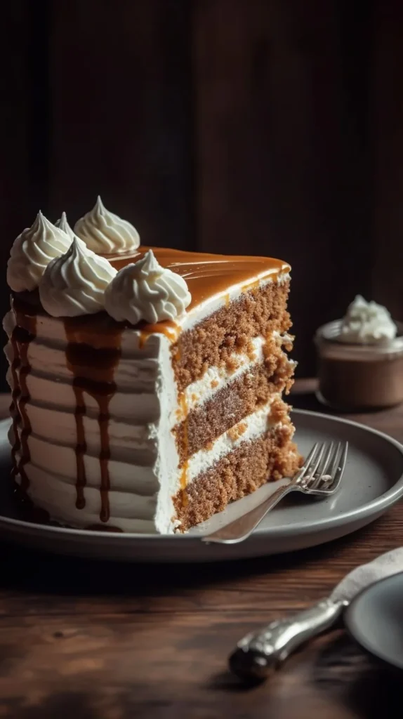 Delicious caramel crunch layer cake with rich flavors and layers