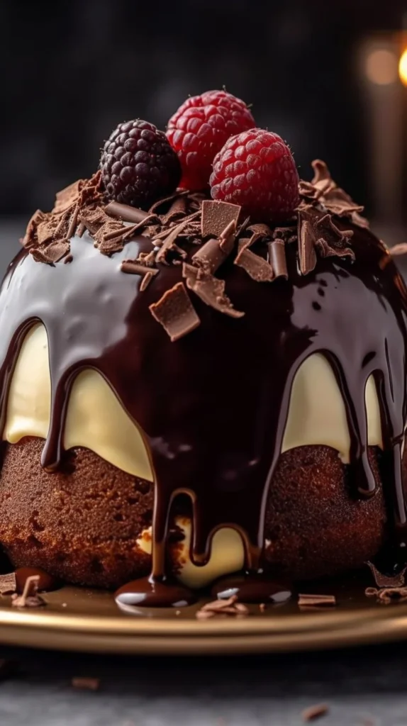 Delicious chocolate cake with cream cheese frosting topped with chocolate shavings