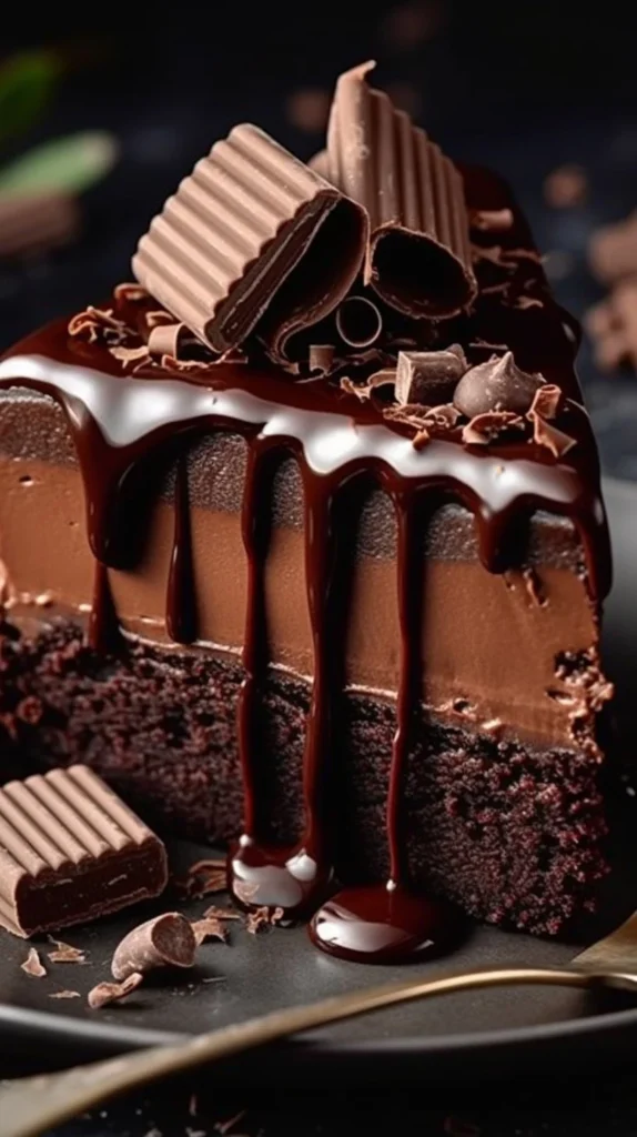 Delicious homemade chocolate cheesecake topped with chocolate shavings.