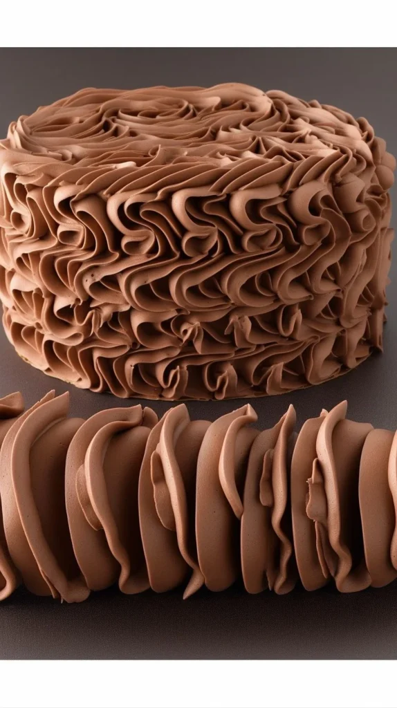 Delicious chocolate condensed milk buttercream frosting on a cake.