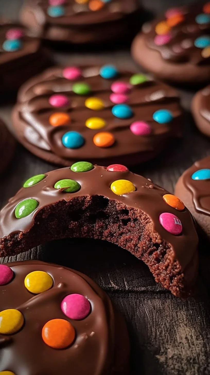 Delicious chocolate cookies with a glossy ganache topping on a plate