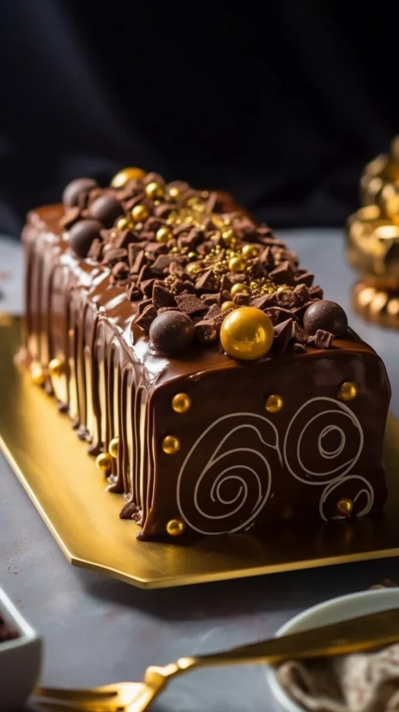 Chocolate Hazelnut Caramel Yule Log dessert for holiday celebrations