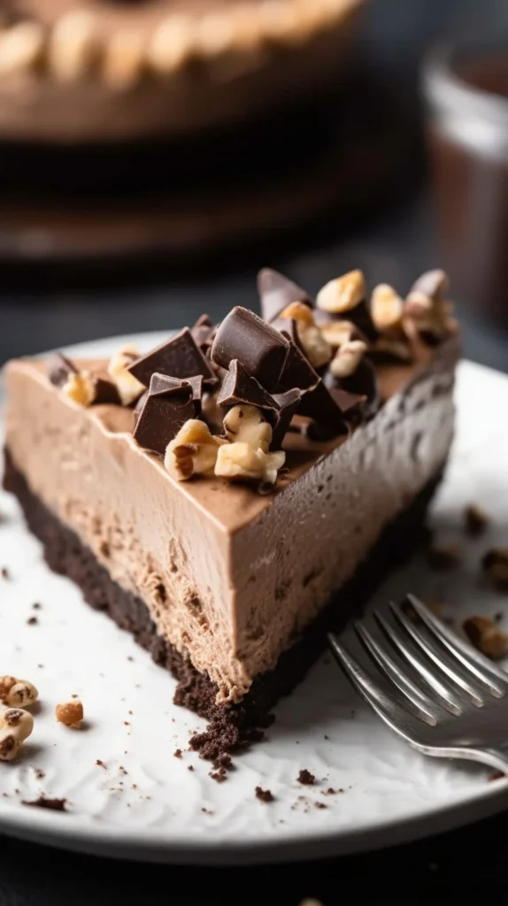 Delicious Chocolate Heath Pie with chocolate and Heath bar topping