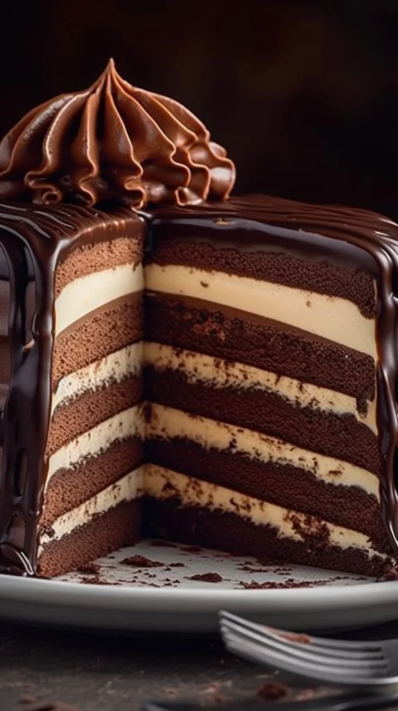 Delicious Chocolate Mocha Crepe Cake with layers of mocha cream and crepes