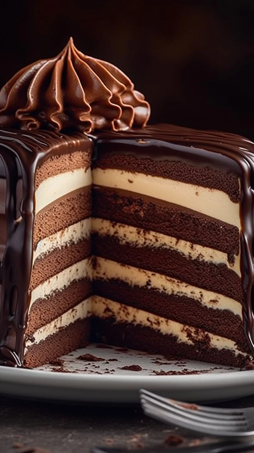 Delicious Chocolate Mocha Crepe Cake with layers of mocha cream and crepes