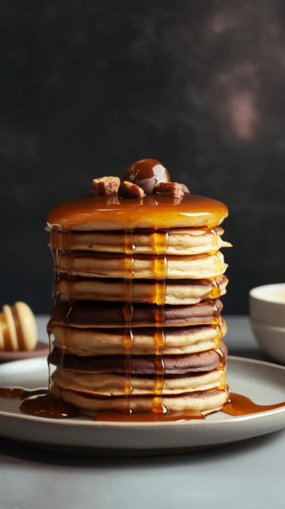 Delicious Chocolate Ombre Pancakes stacked with rich chocolate layers