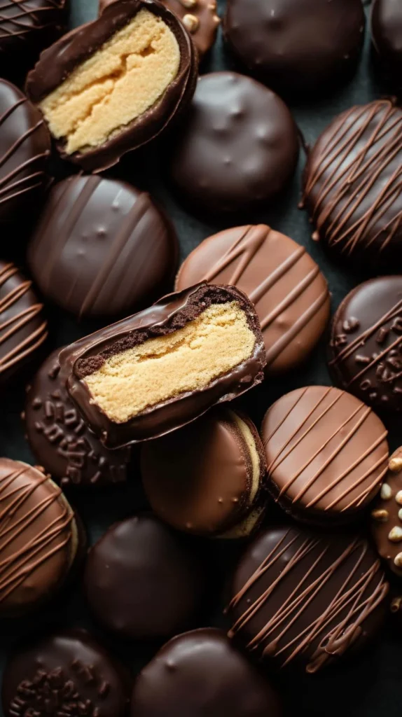 Freshly baked chocolate peanut butter cookies on a cooling rack