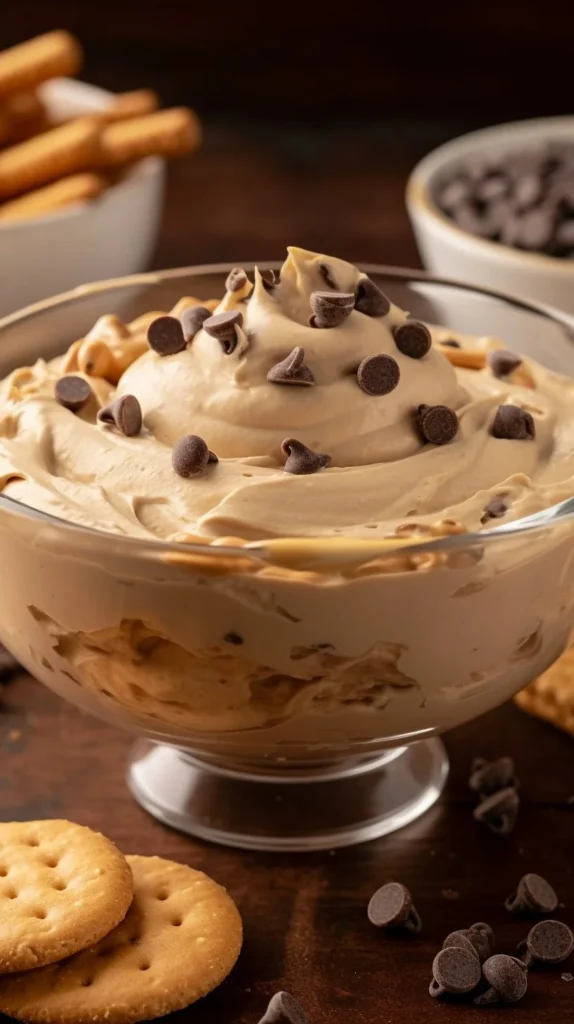 Delicious chocolate peanut butter dip served with fruits and snacks