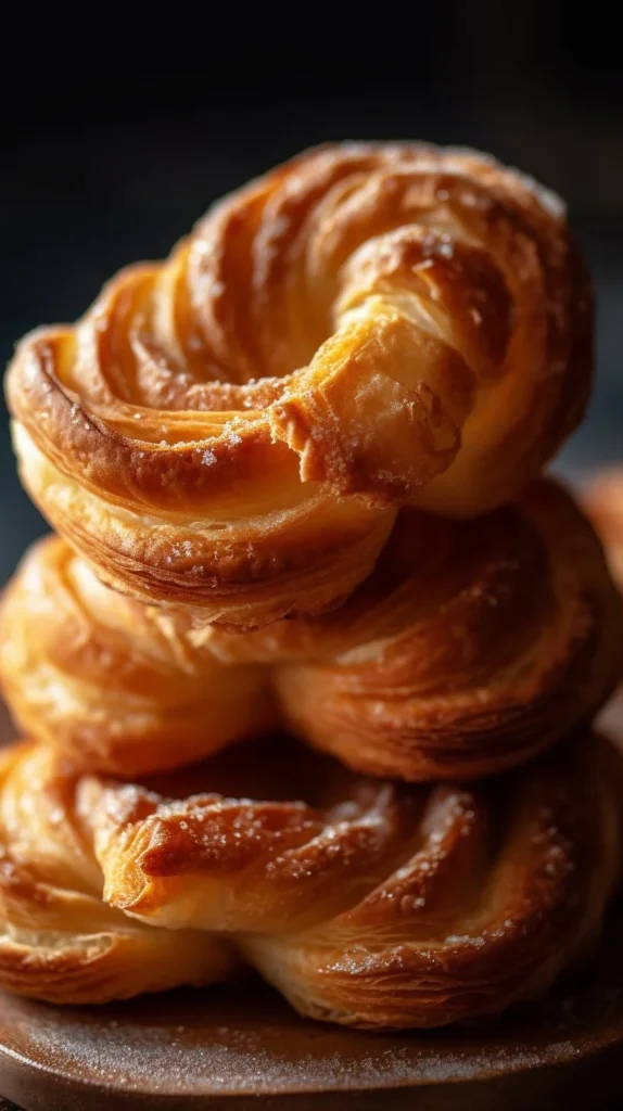 Freshly baked Cinnamon Sugar Puff Pastry Twists on a plate