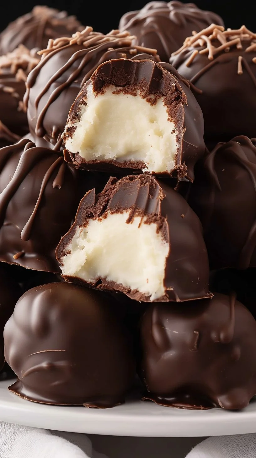 Delicious coconut chocolate balls on a plate, perfect for snacking.