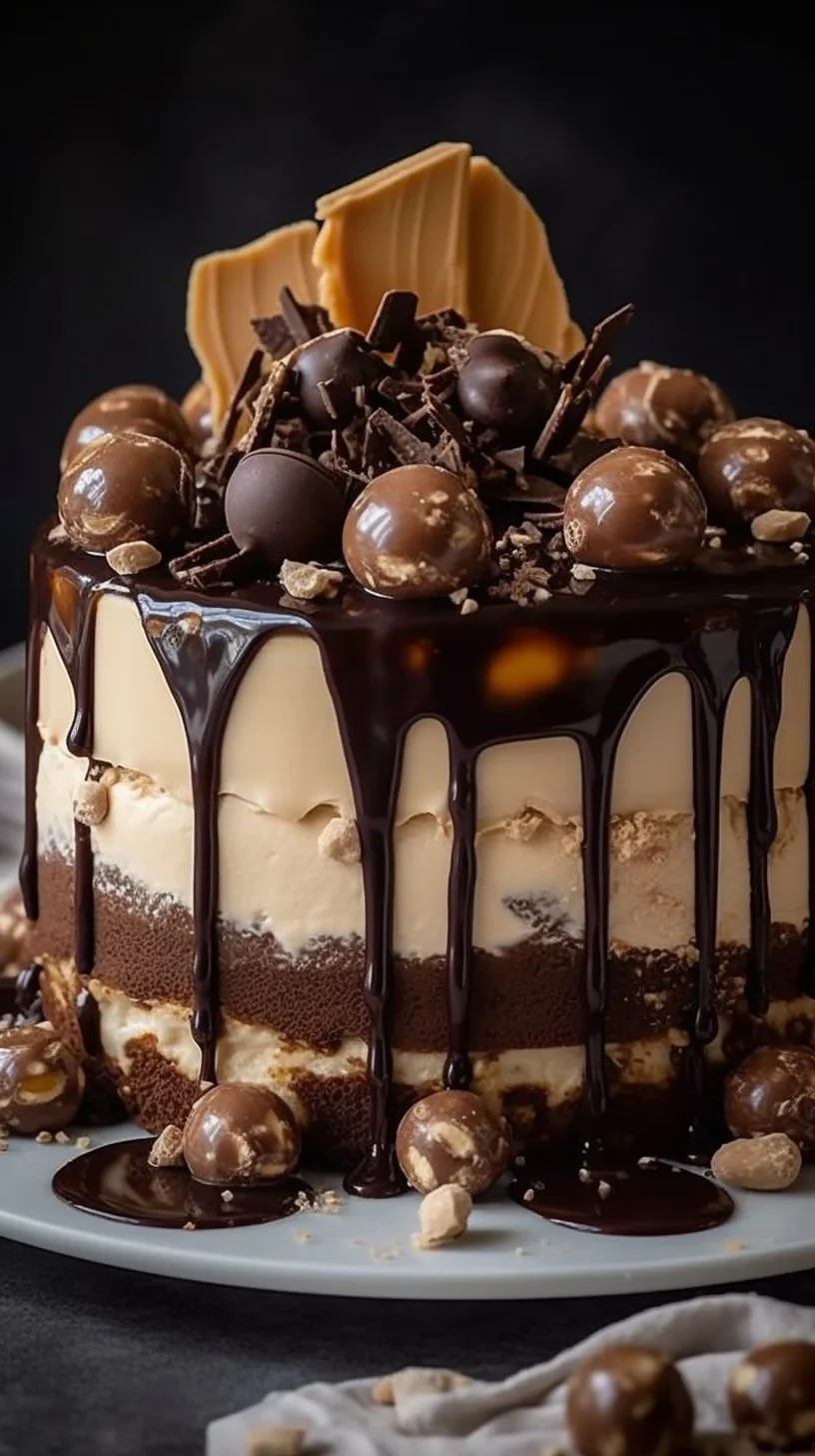 Delicious Coffee and Fudge Ice Cream Cake served with chocolate drizzle