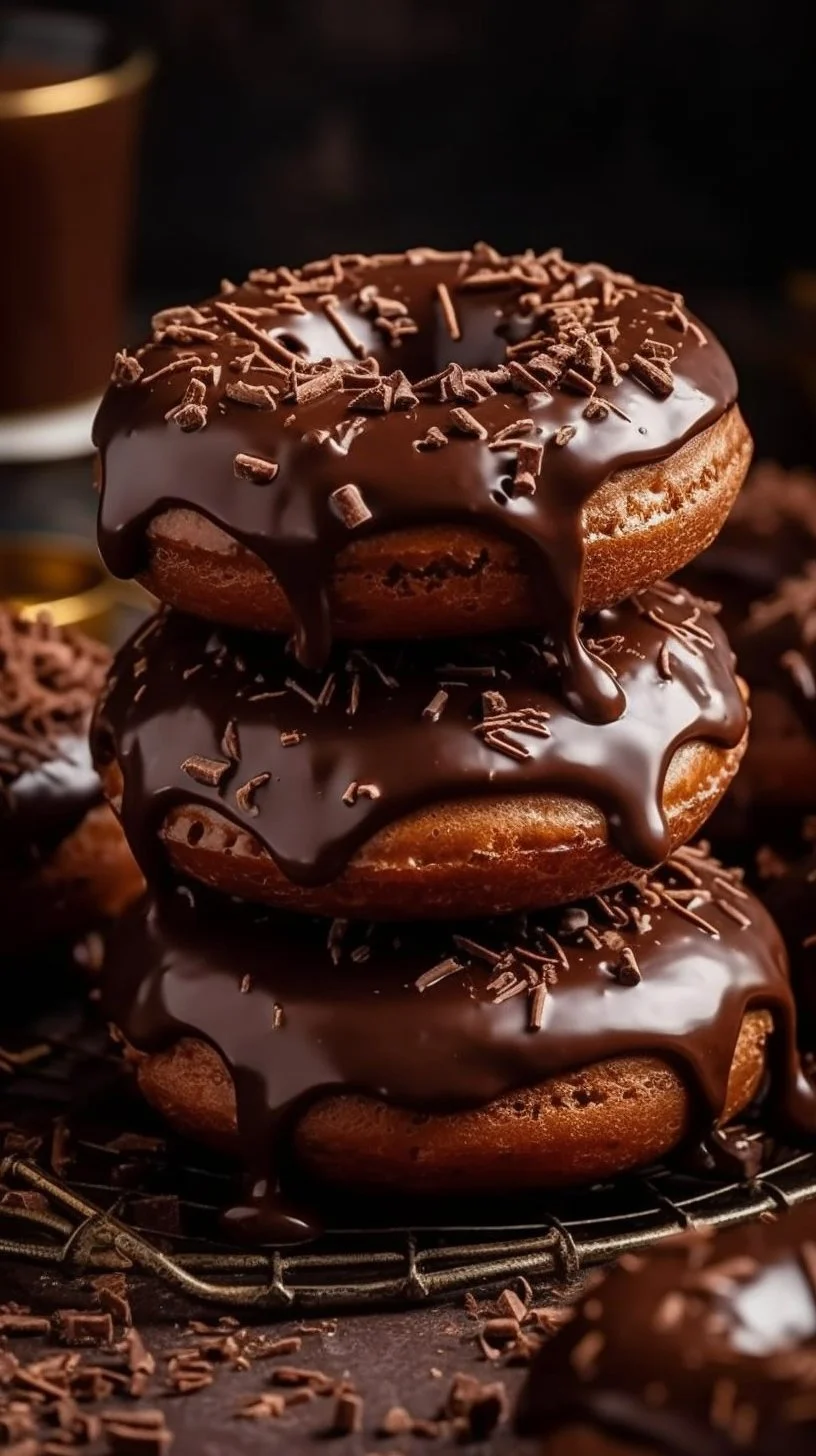 Delicious coffee chocolate donuts topped with chocolate icing and coffee sprinkles