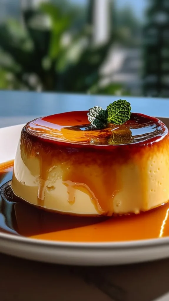Deliciously creamy caramel flan served in a dessert dish
