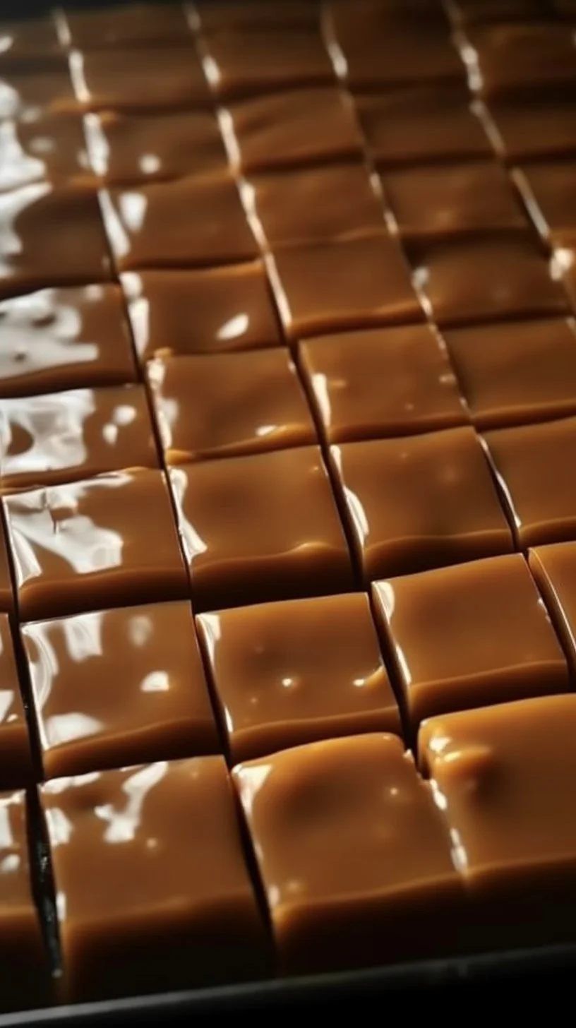 Creamy caramel fudge squares on a white plate