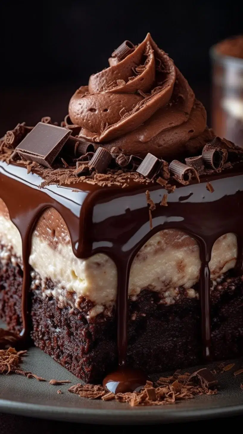 Decadent chocolate mousse brownies with a rich chocolate topping