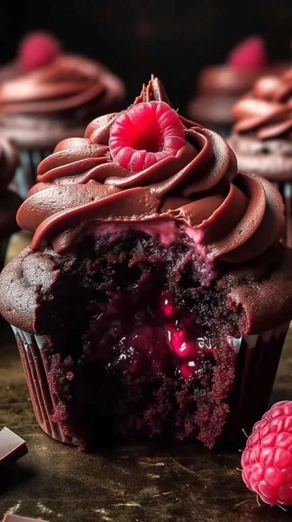 Decadent raspberry chocolate lava cupcakes ready to be served.