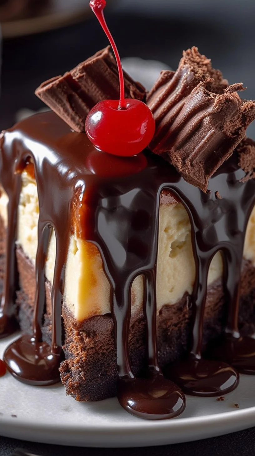 Decadent triple-layer dessert with rich layers of cream and chocolate