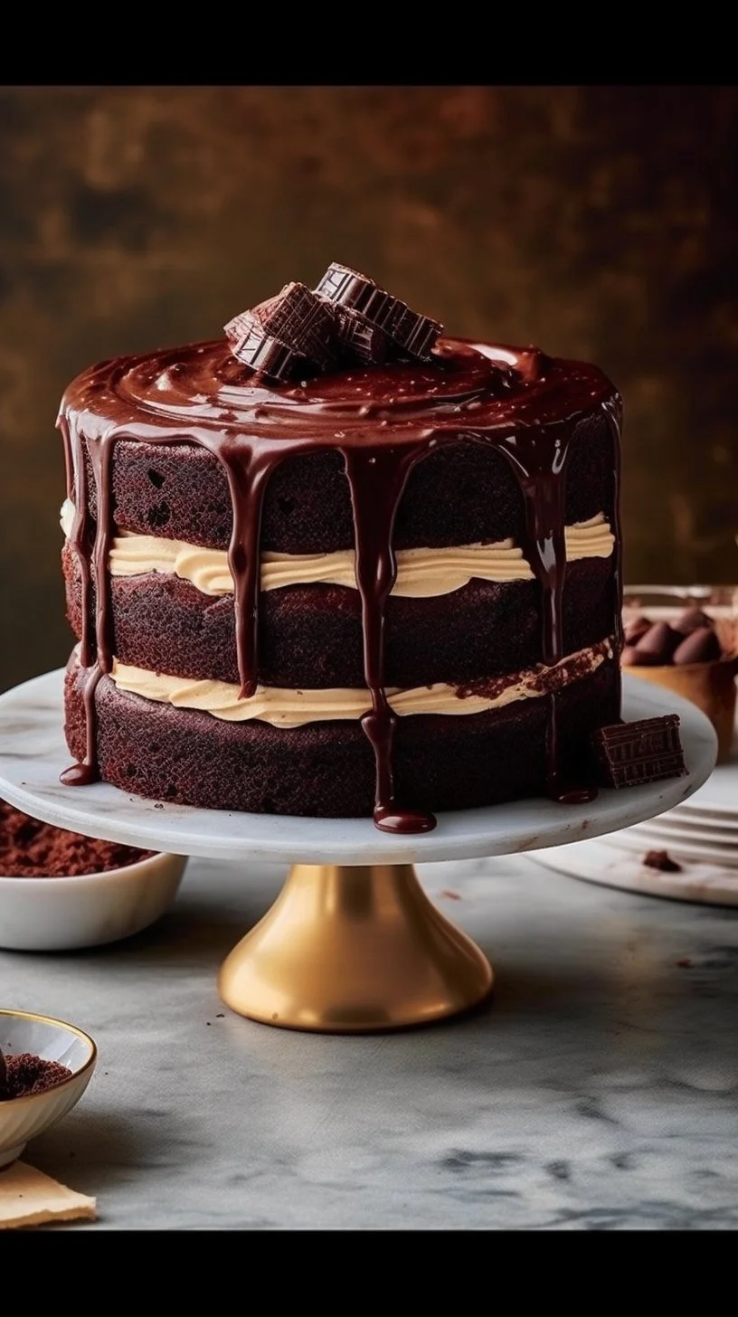 Delicious slice of Devil's Food Black Forest Cake with chocolate and cherries