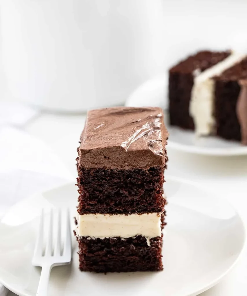 Delicious Ding Dong Sheet Cake topped with creamy chocolate frosting