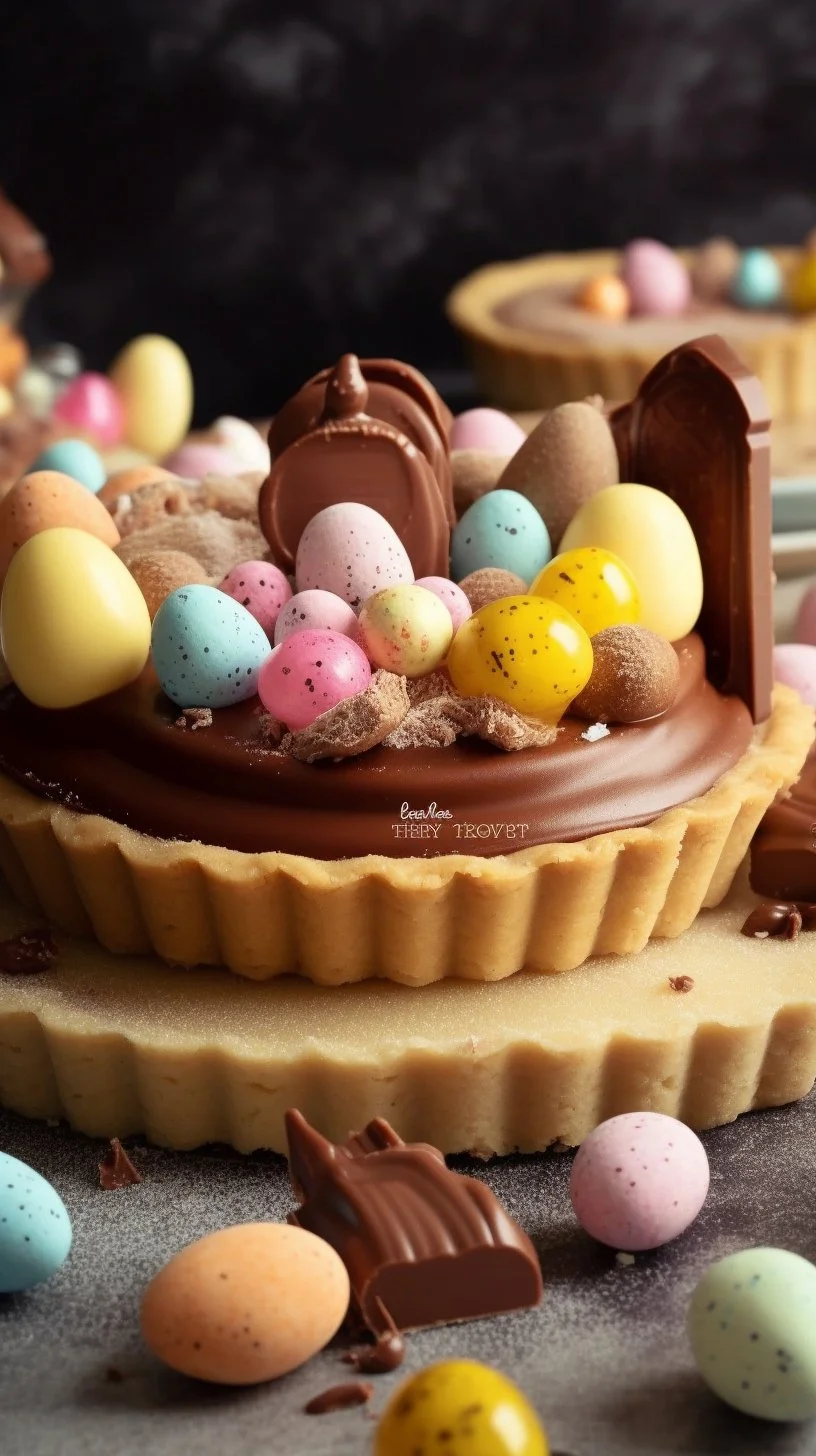 Colorful Easter Basket Cookie Cups filled with candy and chocolate.