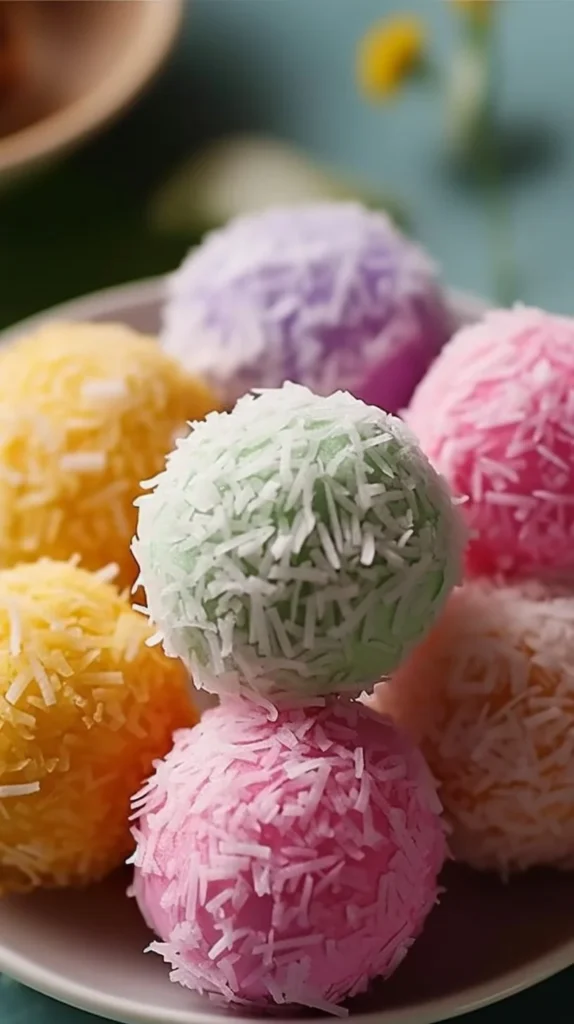 No bake Easter Bunny Coconut Tails made of coconut truffles