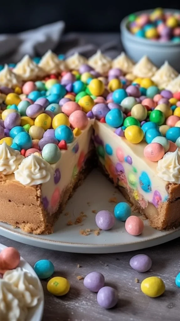 Colorful Easter Cookie Cake decorated with pastel icing and sprinkles