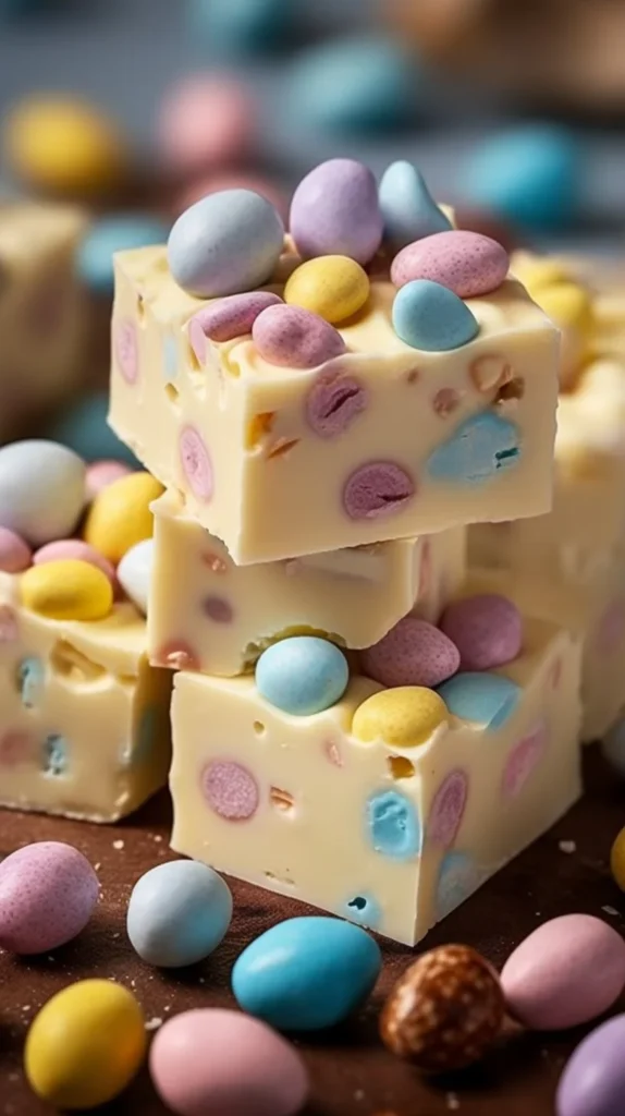 Easter White Chocolate Fudge with Mini Eggs, a festive dessert treat