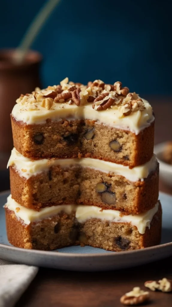 Delicious banana bread brownies topped with creamy frosting