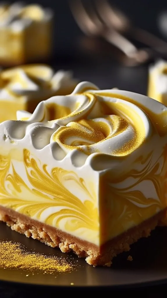 Elegant Lemon Marbled Cheesecake Bars with a creamy lemon swirl